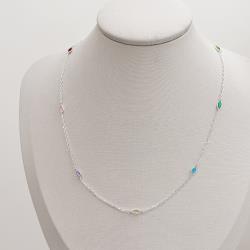 Colar entremeios zircônias navetes coloridas 6mm corrente cartier 45cm