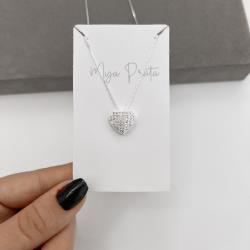 Colar coração cravejado caixa alta 13mm 45cm