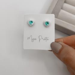 Brinco zircônia coração acqua com cravejado 9mm