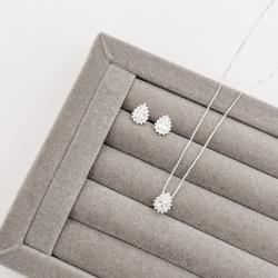 Conjunto brinco e colar zircônia gota com cravejado 10mm 45cm