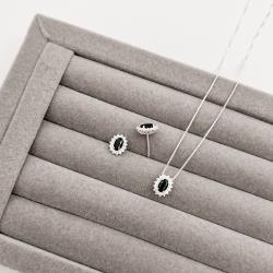 Conjunto brinco e colar zircônia oval ônix com cravejado 10mm 45cm