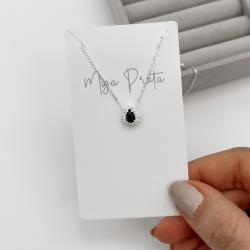 Colar zircônia gota ônix com cravejado 10mm 45cm