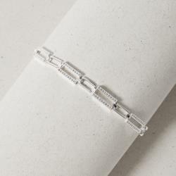 Pulseira corrente elos lisos e cravejados 6mm 18cm