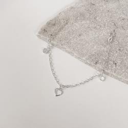 Pulseira pingentes coração vazado e zircônias cristal 5mm corrente cadeado