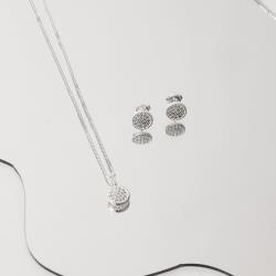 Conjunto brinco e colar botão cravejado 8mm 40cm