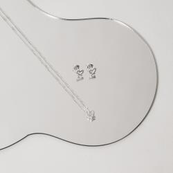 Conjunto brinco e colar volta coração cravejado 7mm 40cm