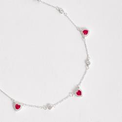 Colar entremeios zircônia redonda e zircônia coração rubi com cravejado 7mm corrente cadeado 40+5cm