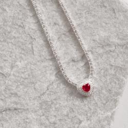 Colar Riviera 2.0 entremeio zircônia coração rubi com cravejado 11mm 40+5cm