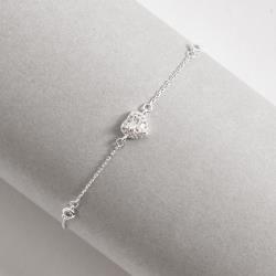 Pulseira entremeios zircônia redonda e zircônia coração com cravejado 7mm 16+5cm