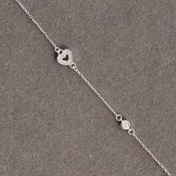 Pulseira entremeios coração vazado cravejado e zircônia 16+5cm