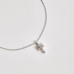 Colar pingente cruz moissanite 12mm corrente cadeadinho 45cm ródio