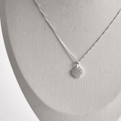 Colar pingente botão vazado cravejado 10mm 45cm