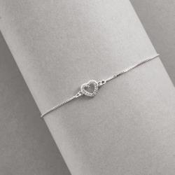 Pulseira entremeio coração vazado cravejado 7mm v15 15,5cm com alongadora