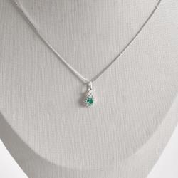 Colar pingente zircônia redonda acqua com cravejado 7mm 45cm