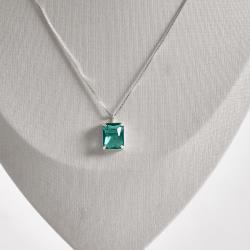 Colar pingente zircônia retangular acqua 10mm 45cm