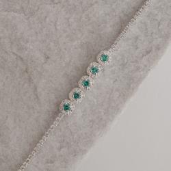 Pulseira Riviera entremeio quadrados cravejados detalhe turmalina 16+4cm