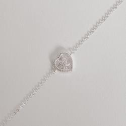 Pulseira entremeio coração cravejado 11mm corrente cadeado 16+4cm