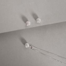 Conjunto brinco e colar bola cravejada 8mm 45cm