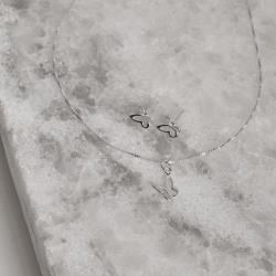 Conjunto brinco e colar borboleta vazada 8mm 40cm