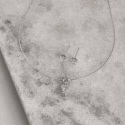 Conjunto brinco e colar zircônia coração cristal 6mm 40cm