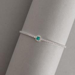 Pulseira Riviera 2mm com círculo vazado cravejado turmalina 16+4cm