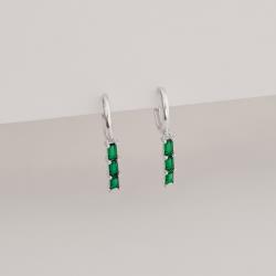 Argola click 12mm pingente zircônias retangulares esmeralda