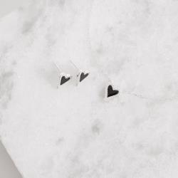 Conjunto brinco e colar coração pedra ônix com cravejado 11mm corrente cadeado 45+5cm