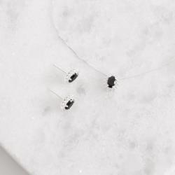 Conjunto brinco e colar zircônia oval ônix com cravejado 10mm 45cm