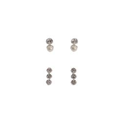 Dupla zircônia e pérola 9mm e 3 zircônias cristal