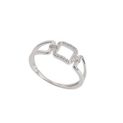 Anel quadrado vazado cravejado com elos