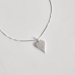 Colar pingente coração alongado cravejado 17mm 45cm