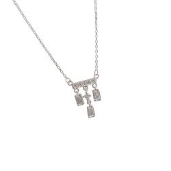 Colar entremeio bastão cravejado com pingentes zircônias retangulares 5mm corrente cadeado 40+5cm