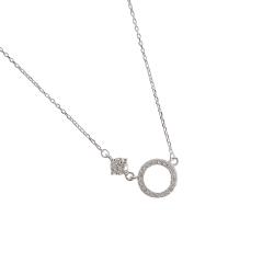 Colar entremeio círculo vazado cravejado e zircônia corrente cadeado 40+5cm