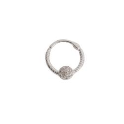 Piercing argola torcida trava com bola cravejada 13mm orelha esquerda