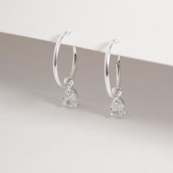 Argola 15mm pingente zircônia gota cristal