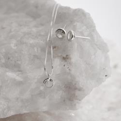 Conjunto brinco e colar zircônia redonda embutida 6mm 40cm