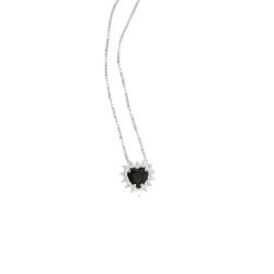 Colar zircônia coração ônix com cravejado 9mm 45cm