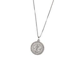Colar pingente medalha São Bento cravejada 14mm 45cm