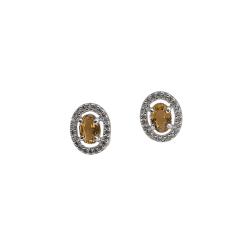Brinco zircônia oval amarela com cravejado 11mm