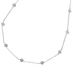 Colar entremeio trevos madrepérola e vinco 5mm corrente cadeado 45+5cm