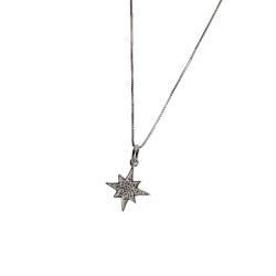 Colar pingente estrela 8 pontas cravejada 15mm 45cm