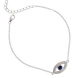 Pulseira entremeio olho grego cravejado detalhe zircônia azul 16mm