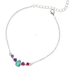 Pulseira entremeio zircônias gota acqua e redondas lilás e pink