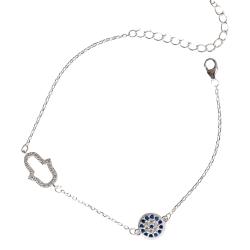 Pulseira entremeios mão vazada e olho grego cravejados 