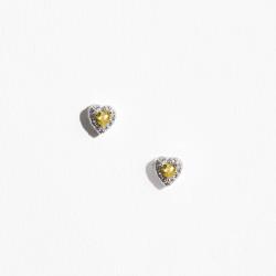 Brinco zircônia coração amarela com cravejado 6mm