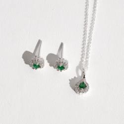 Conjunto brinco e colar zircônia esmeralda com cravejado 6mm corrente cadeadinho 40cm
