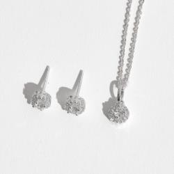 Conjunto brinco e colar zircônia cristal com cravejado 6mm corrente cadeadinho 40cm