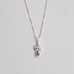 Colar pingente menina detalhe zircônias rosa 10mm 45cm