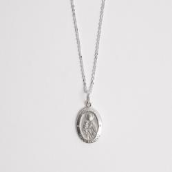 Colar pingente medalha dupla face São José e cruz 16mm corrente cadeadinho 45cm