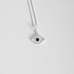 Colar pingente olho com zircônia azul 15mm 45cm